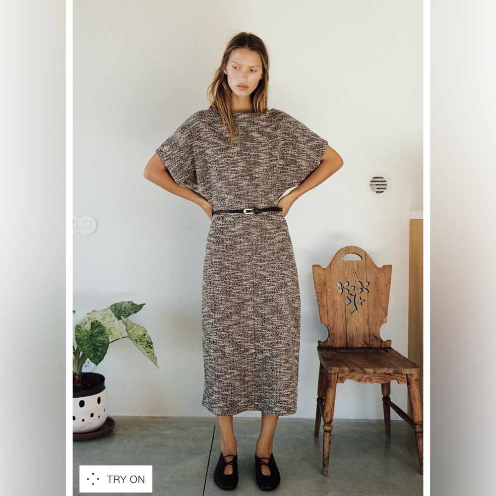 NWT Zara Belted Midi dress. Brown/ecru size S